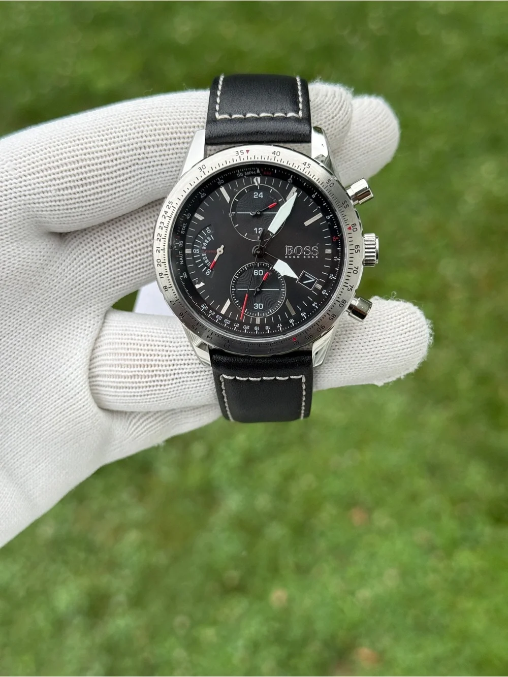 Hugo Boss Pilot Edition Black Dial Black Leather Strap Men's Watch